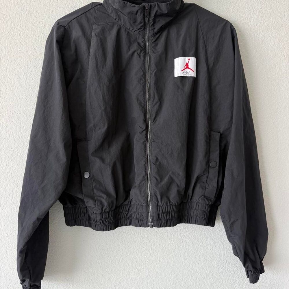 Jordan Flight Small Cropped Windbreaker Jacket Full Zip Black Streetwear Y2K